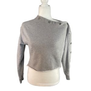 10 Crosby Derek Lam Gray Cotton Cropped Asymmetrical Snap Neck Sweatshirt Size S
